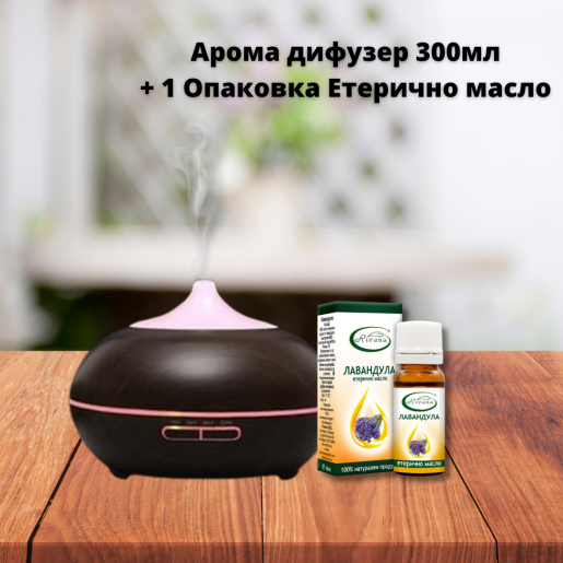 АРОМА ДИФУЗЕР ЗА ЕТЕРИЧНИ МАСЛА със сменяща се LED светлина - 7 цвята + подарък 1 опаковка етерично масло