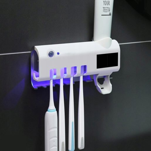 UV стерилизатор и дозатор за четки и паста за зъби, MicroUSB, Бял